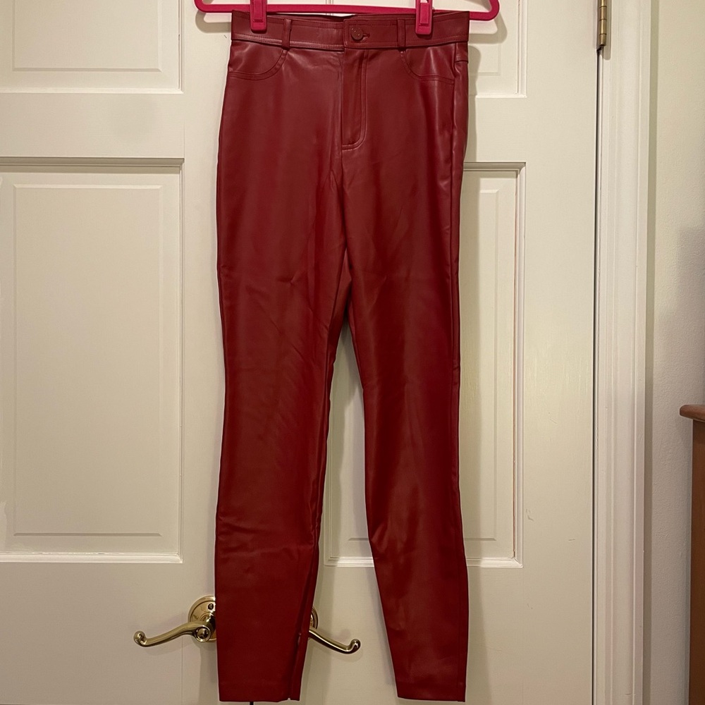 Zara Red Faux Leather Skinny Pants